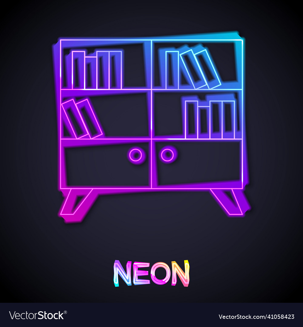 Glowing neon line library bookshelf icon isolated Vector Image Glowing neon line library bookshelf icon isolated