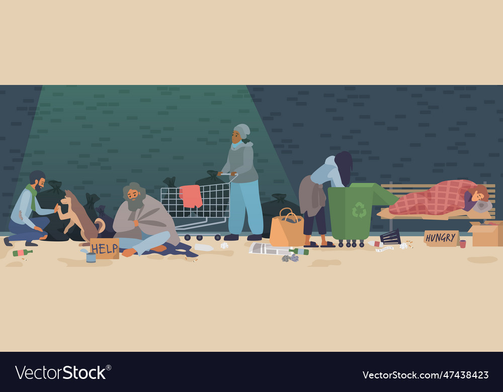 Homeless poor people on city street or park Vector Image