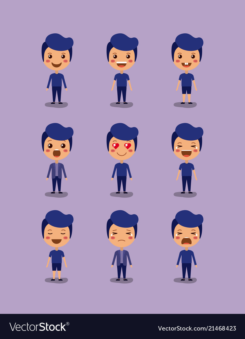 Little Boys Emoticon Set Kawaii Characters Vector Image