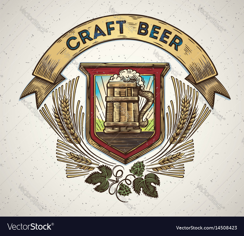 Mug of beer in a graphic style and elements of Vector Image