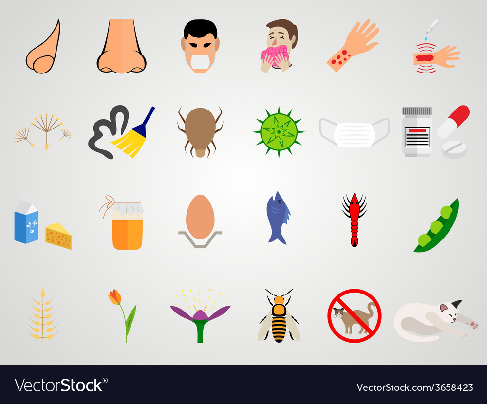 Set icons of allergy in a flat design