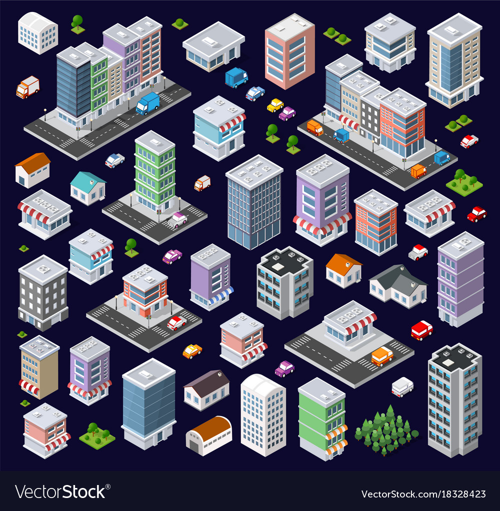 Set of modern isometric buildings Royalty Free Vector Image