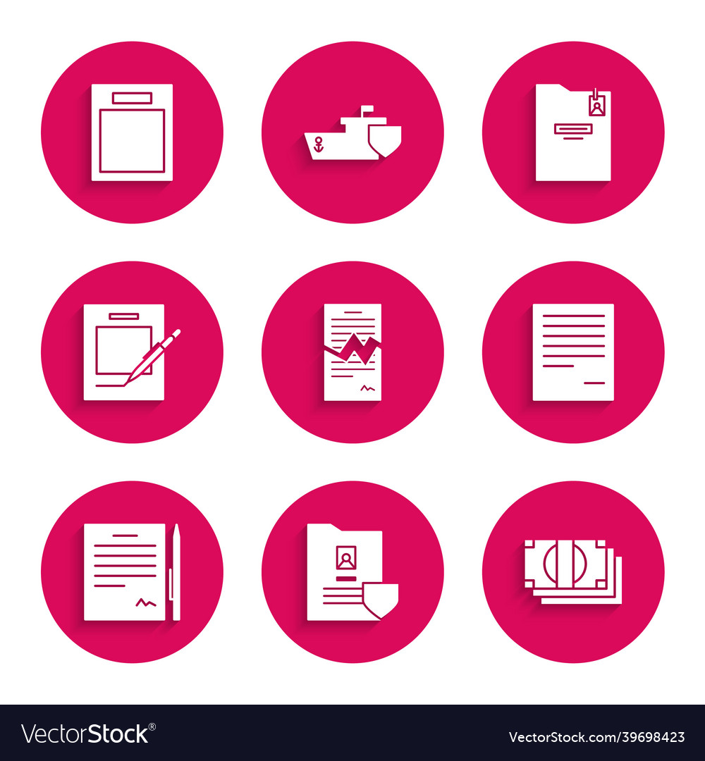 Set torn contract document with shield stacks vector image Set torn contract document with shield stacks