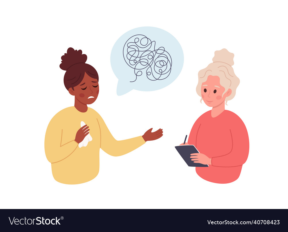 Woman talking with psychologist psychology