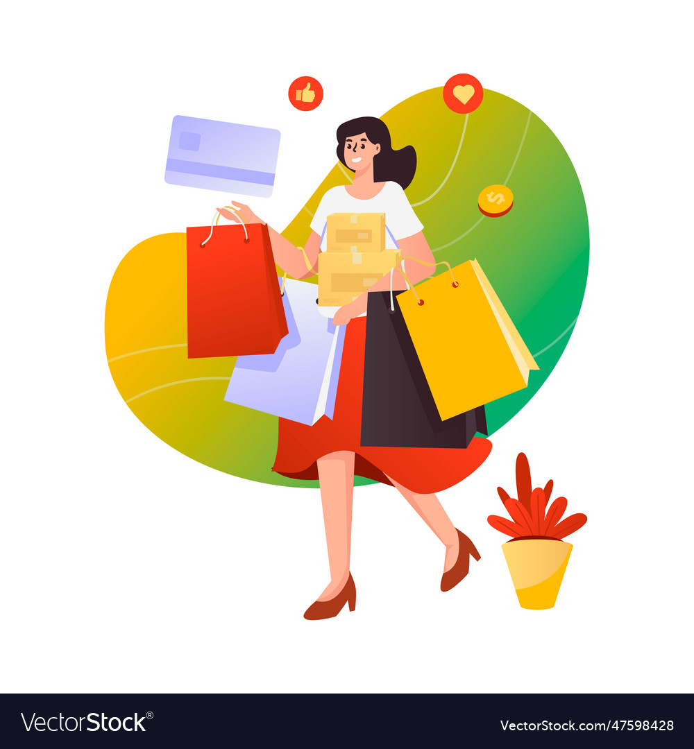 A woman happy big shopping Royalty Free Vector Image