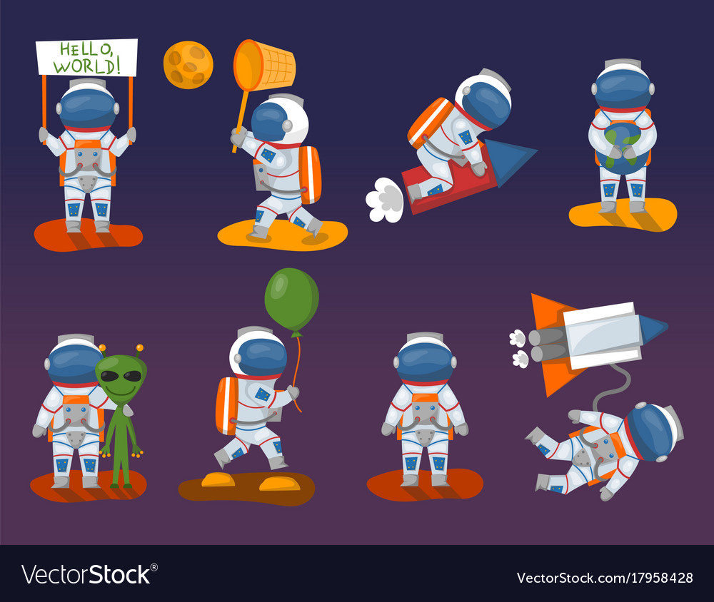 Astronauts in space working character