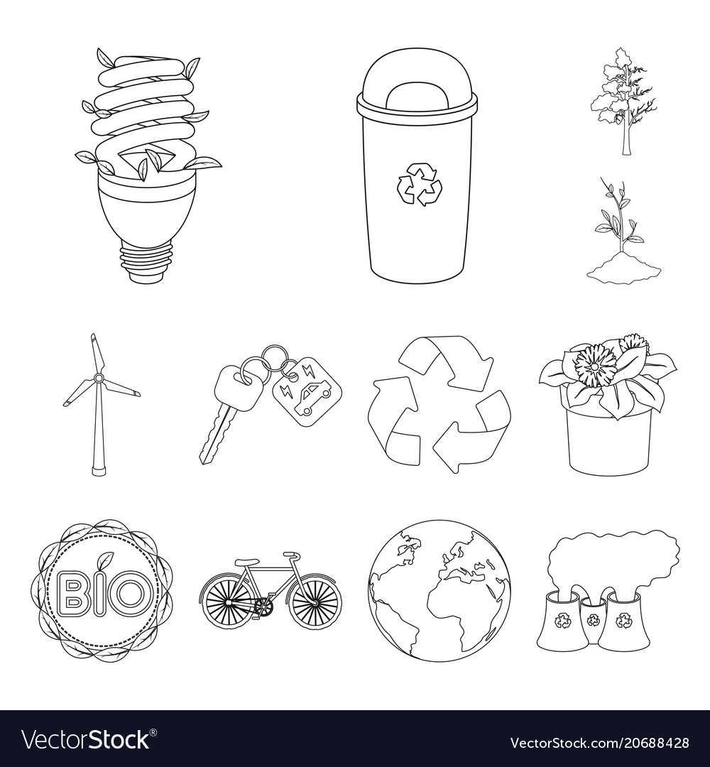 bio and ecology outline icons in set collection bio outline