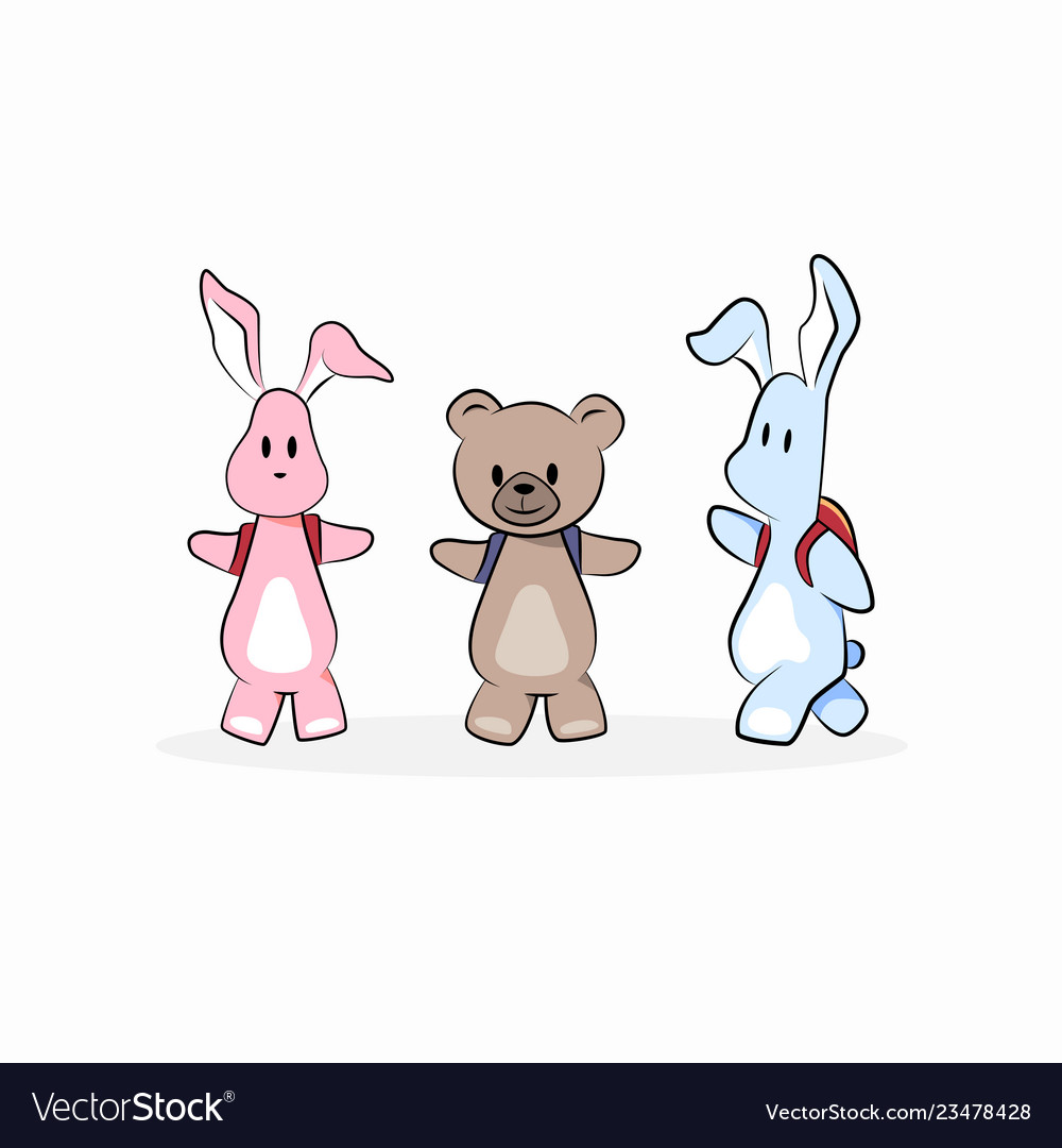 Cute cartoon bunny and bear animal with backpack