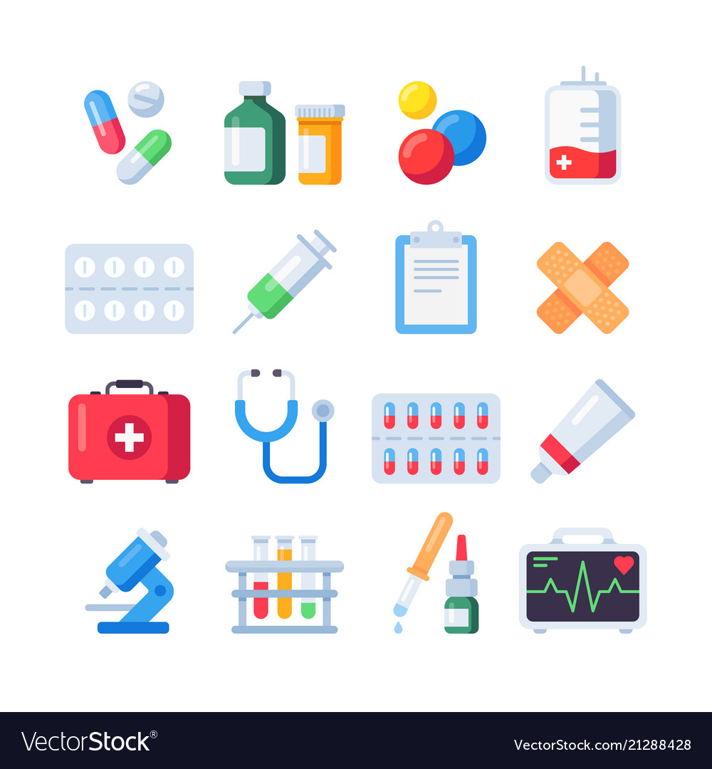 Flat pill icons medication dose of drug for Vector Image