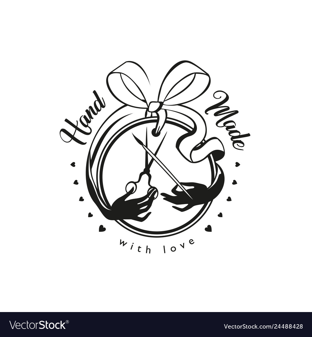Handmade badge with ribbon bow scissors Royalty Free Vector