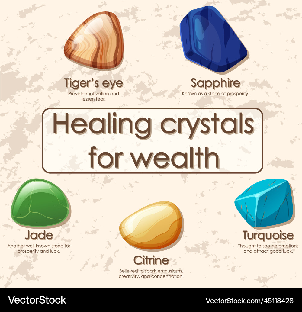 Healing crystals for wealth collection Royalty Free Vector