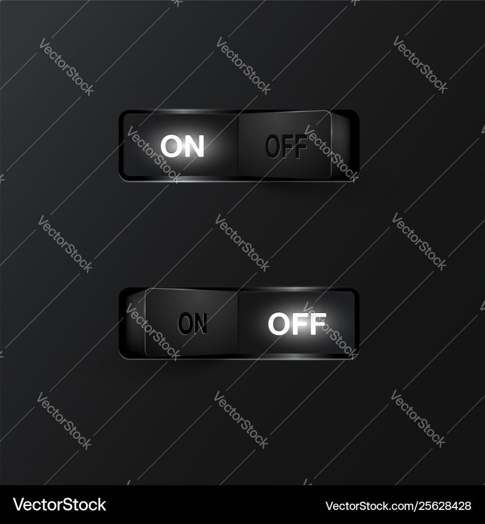 Realistic black switches onoff on black background