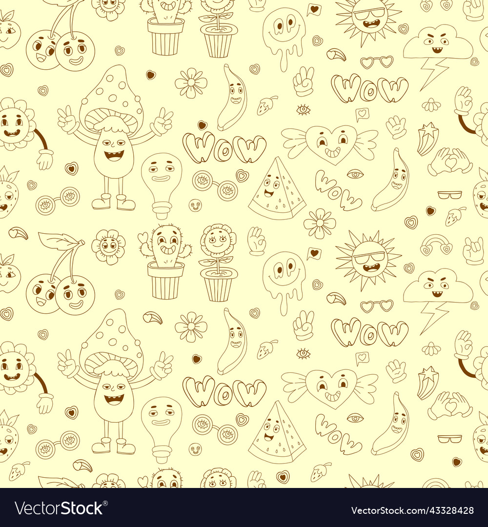 Retro seamless pattern with groovy elements Vector Image Retro seamless pattern with groovy elements