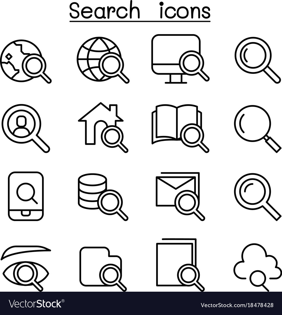Search icon set in thin line style Royalty Free Vector Image