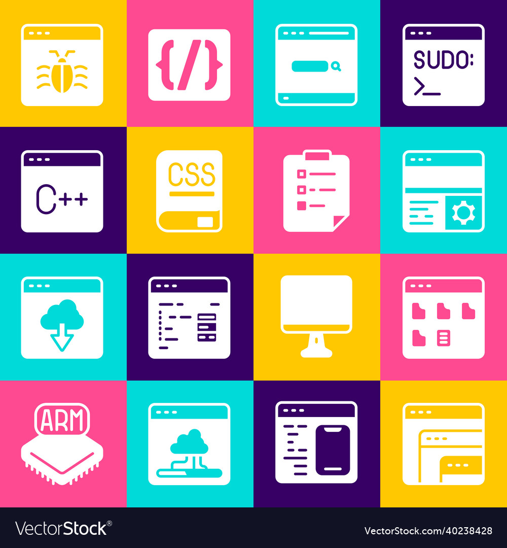 Software-Browser-Dateien debugging search festlegen vector image Software-Browser-Dateien debugging search festlegen