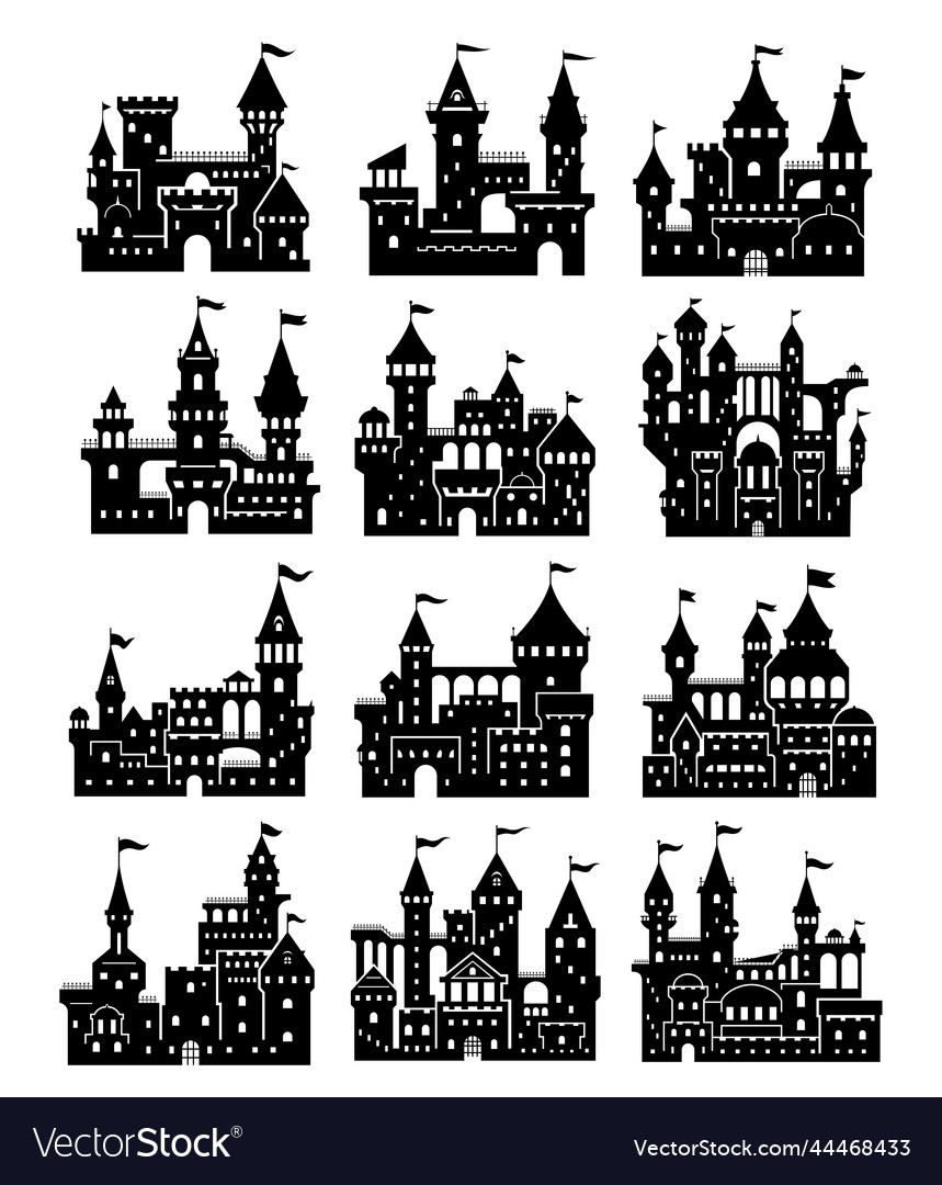 Antique castle black silhouette set Royalty Free Vector