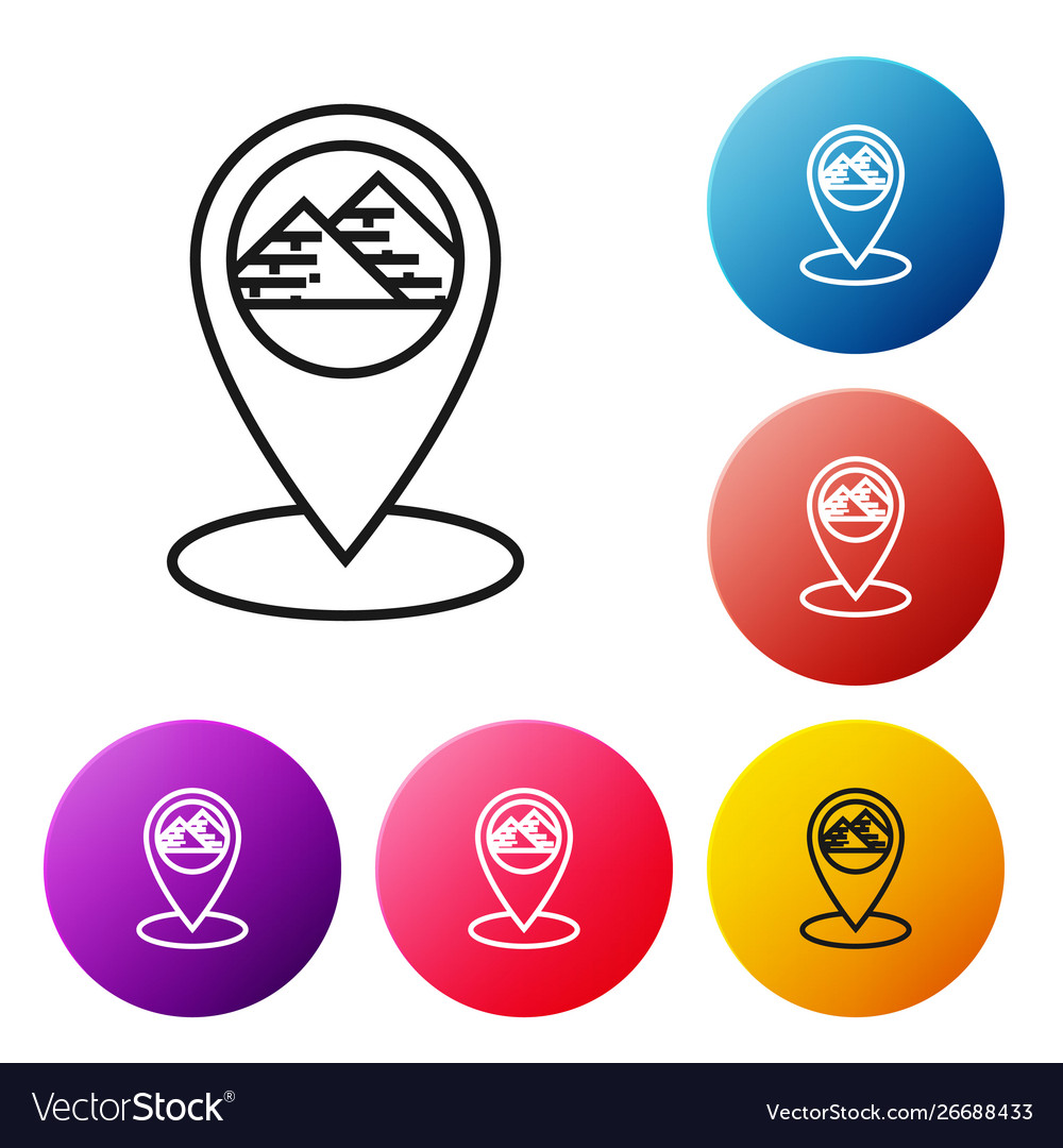 Black line map pointer with egypt pyramids icon