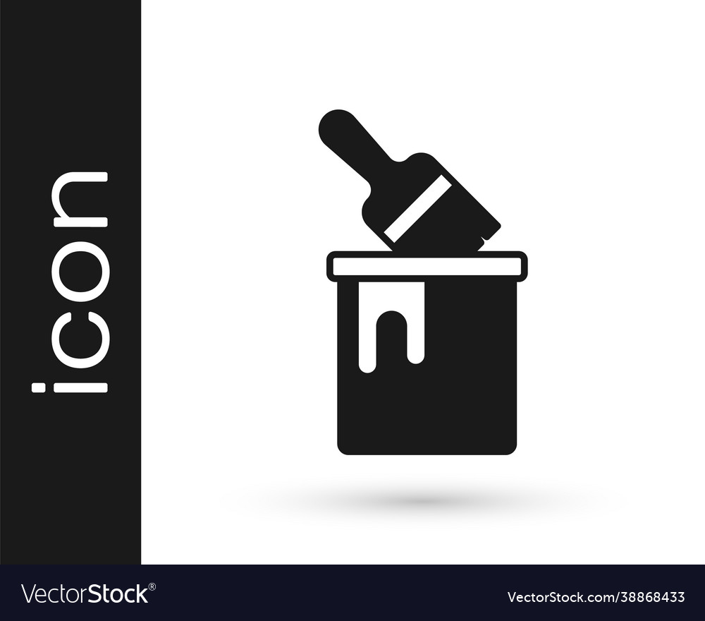 Black paint bucket with brush icon isolated