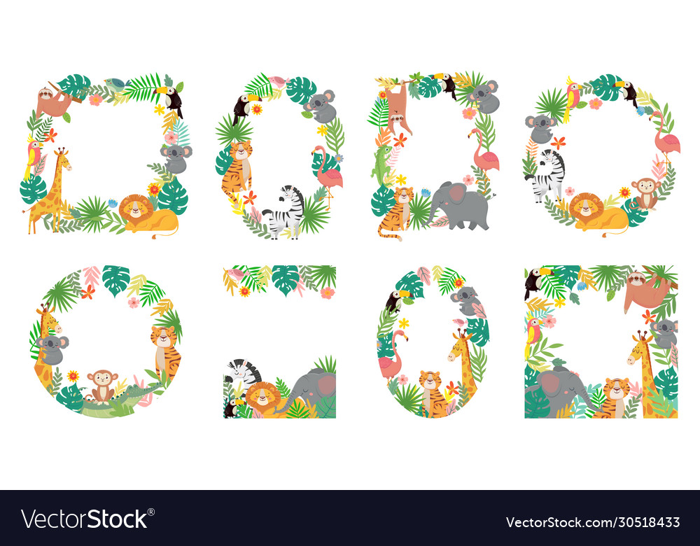 Cartoon animals frame jungle animal in tropical vector image Cartoon animals frame jungle animal in tropical