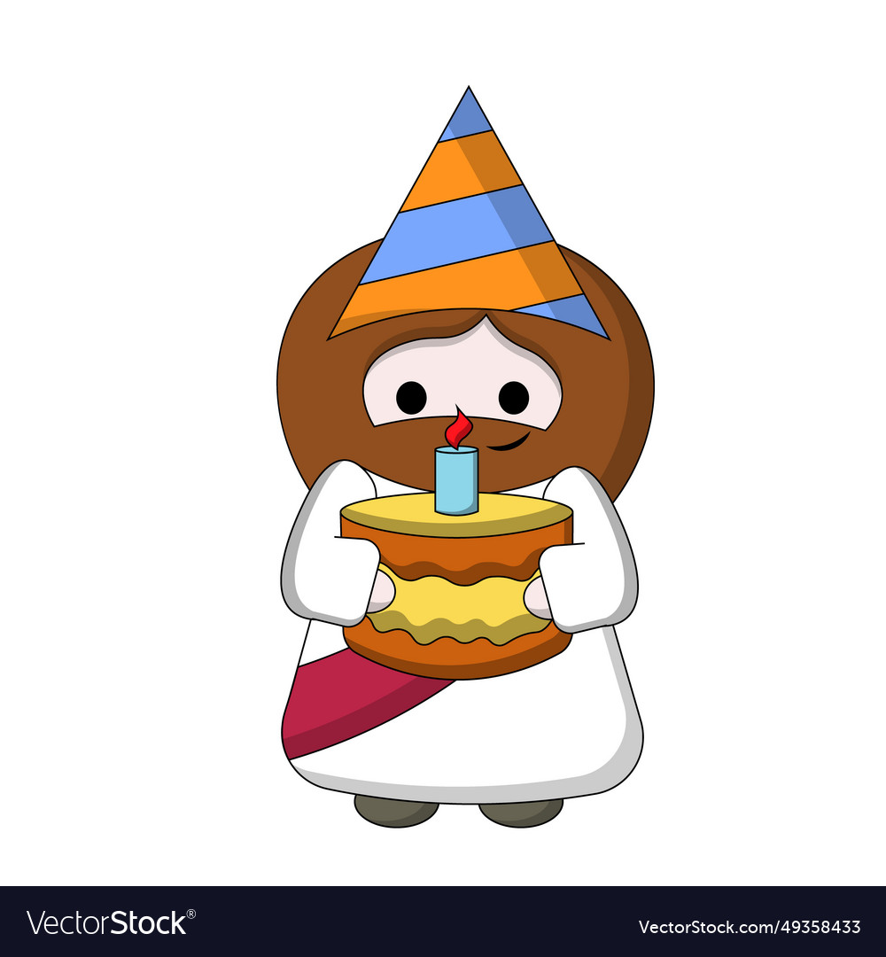 Cute god jesus christ with birthday cake in color