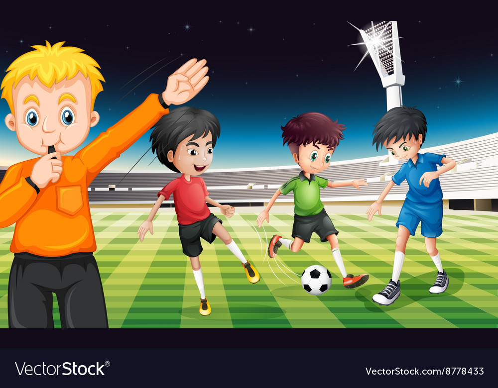 Football players playing ball at the stadium Vector Image Football players playing ball at the stadium Vector Image