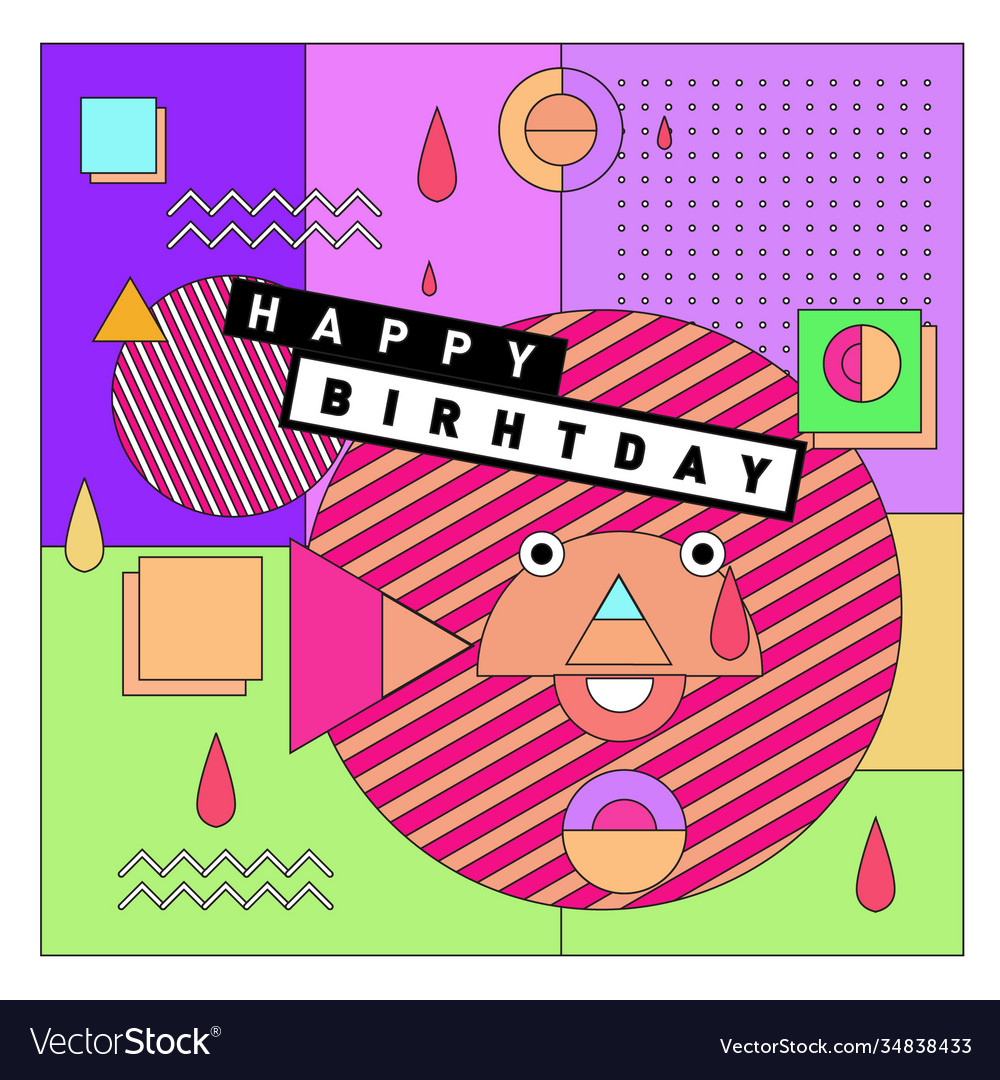 Happy birthday memphis style design for greeting Vector Image