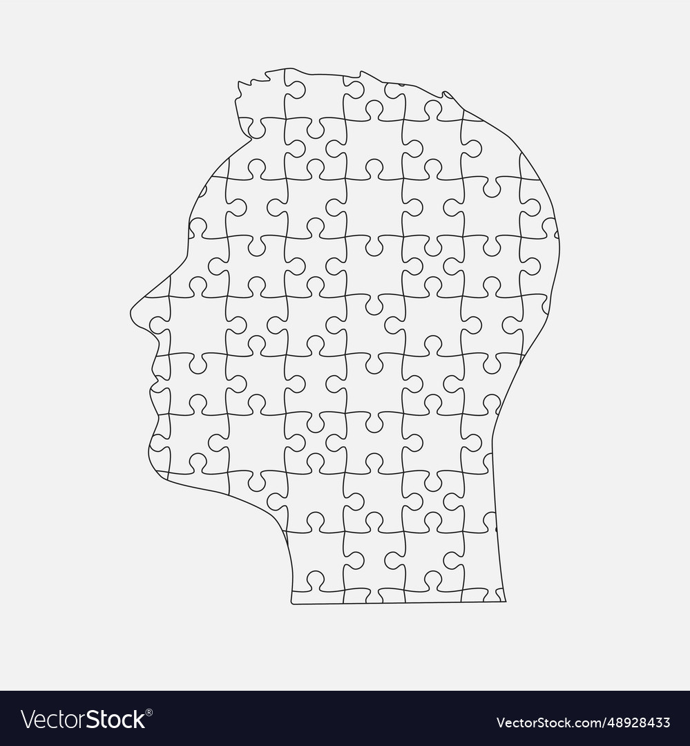 Man head made puzzle pieces strategy education