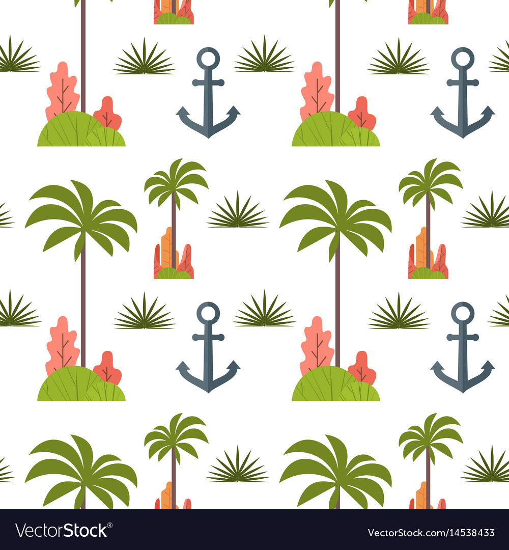 Palm tree and anchor seamless pattern