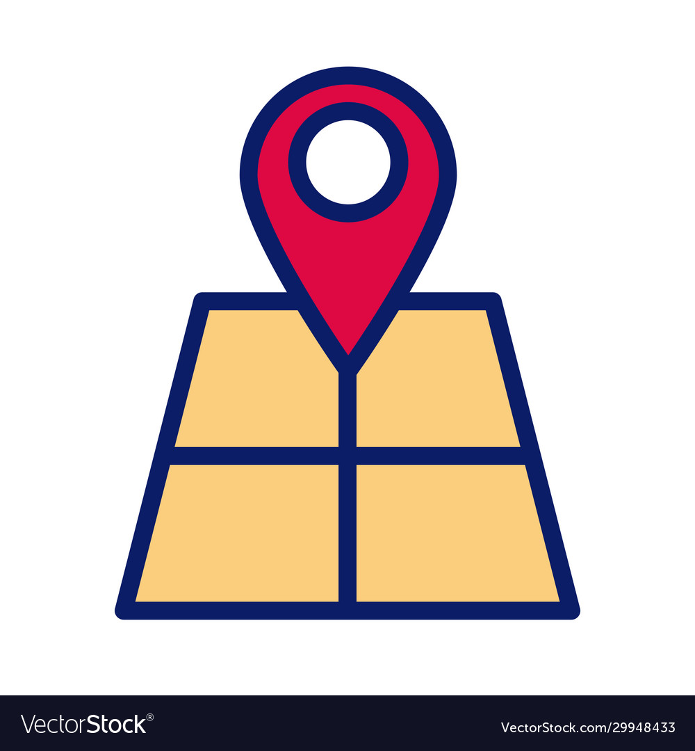 Paper map guide with pin location line and fill vector image Paper map guide with pin location line and fill