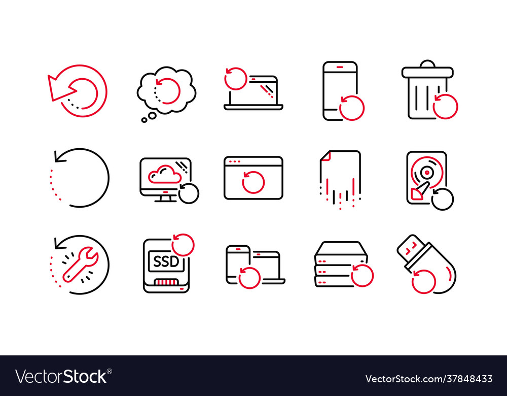 Recovery line icons backup restore data vector image Recovery line icons backup restore data