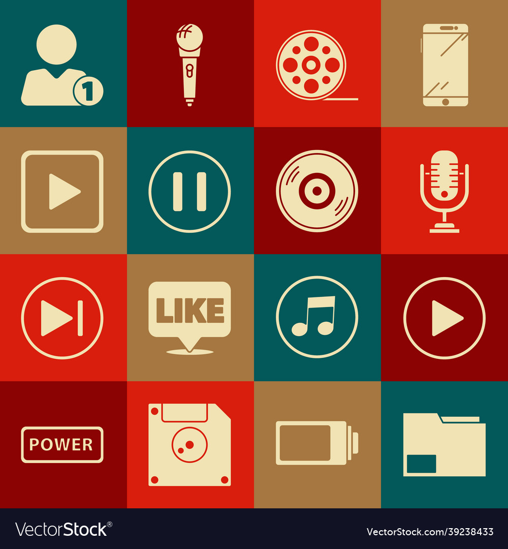 Set document folder play in circle microphone vector image Set document folder play in circle microphone