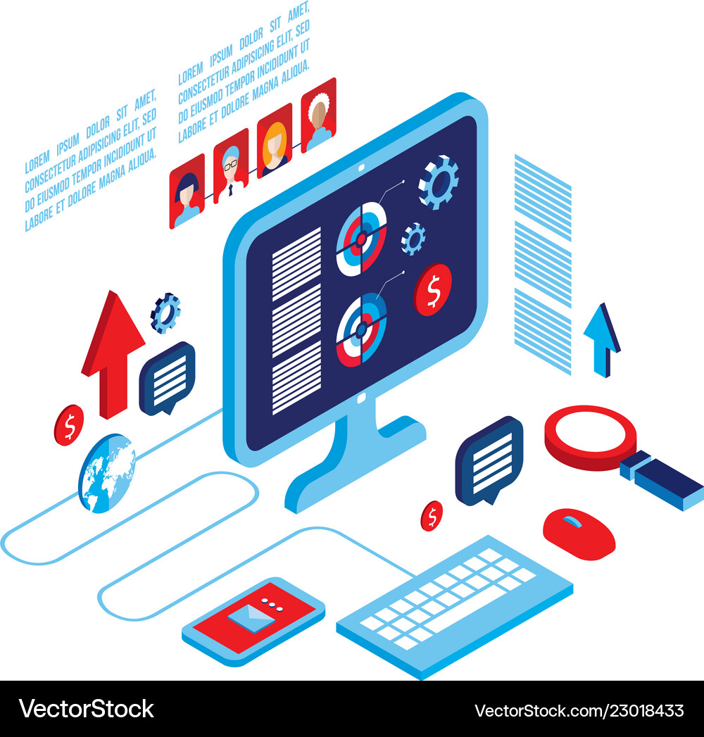 Workplace isometric elements set social network Vector Image