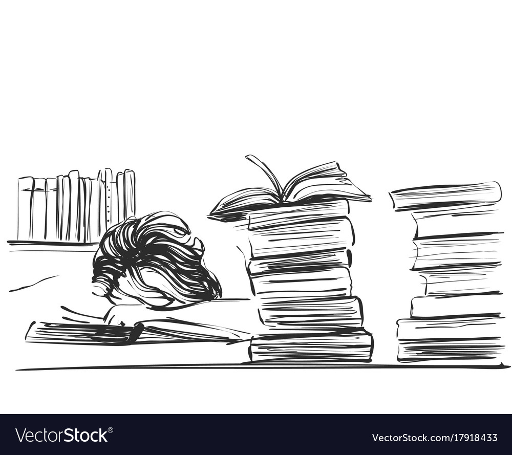 Young Woman Sleeping Among Books At The Table Vector Image