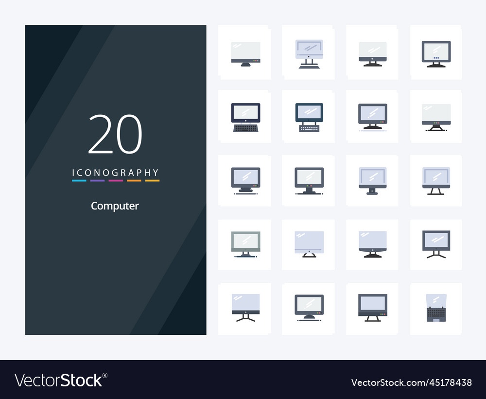 20 computer flat color icon for presentation