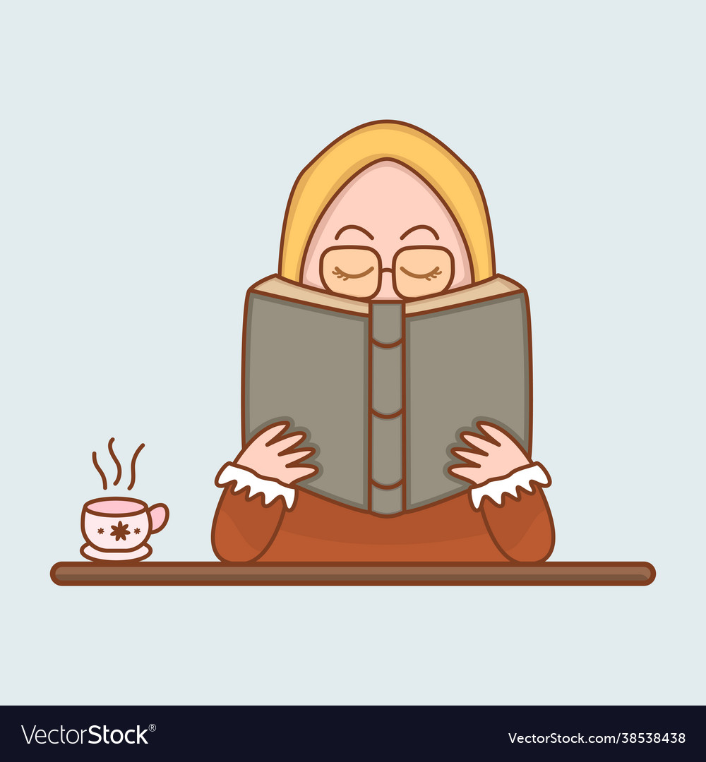 Premium Vector  Cute hijab girl studying with cat cartoon art illustration