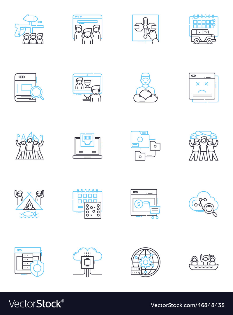 Data analytics linear icons set insights metrics