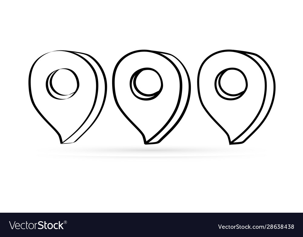 Doodle map pointer icon set isolated on white gps