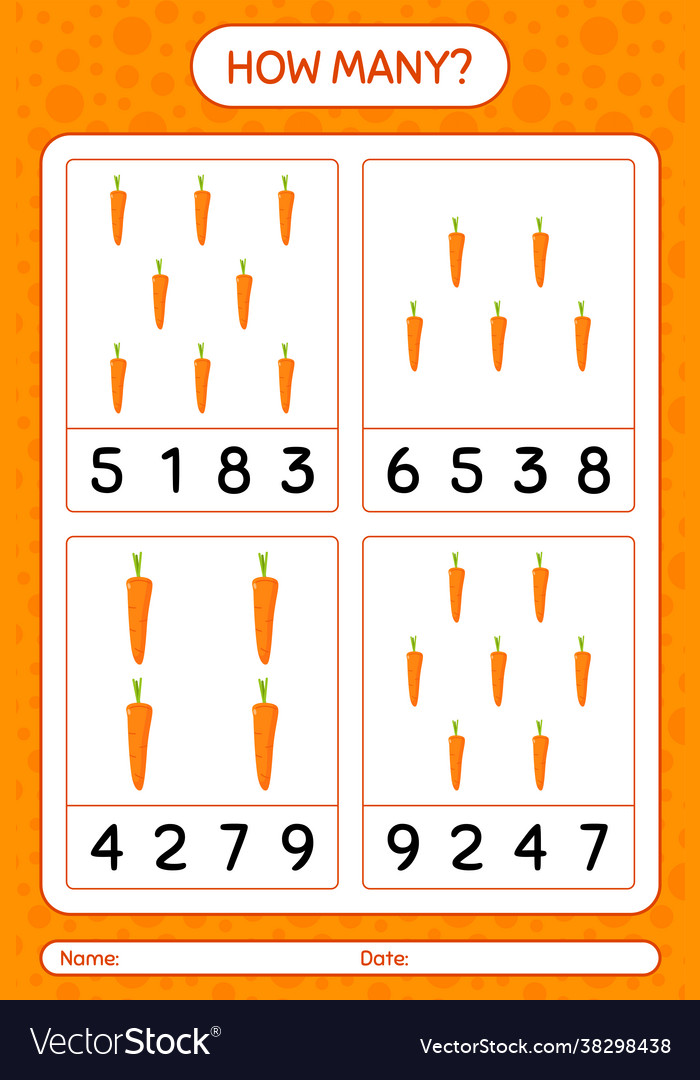 How many counting game with carrot worksheet Vector Image How many counting game with carrot worksheet