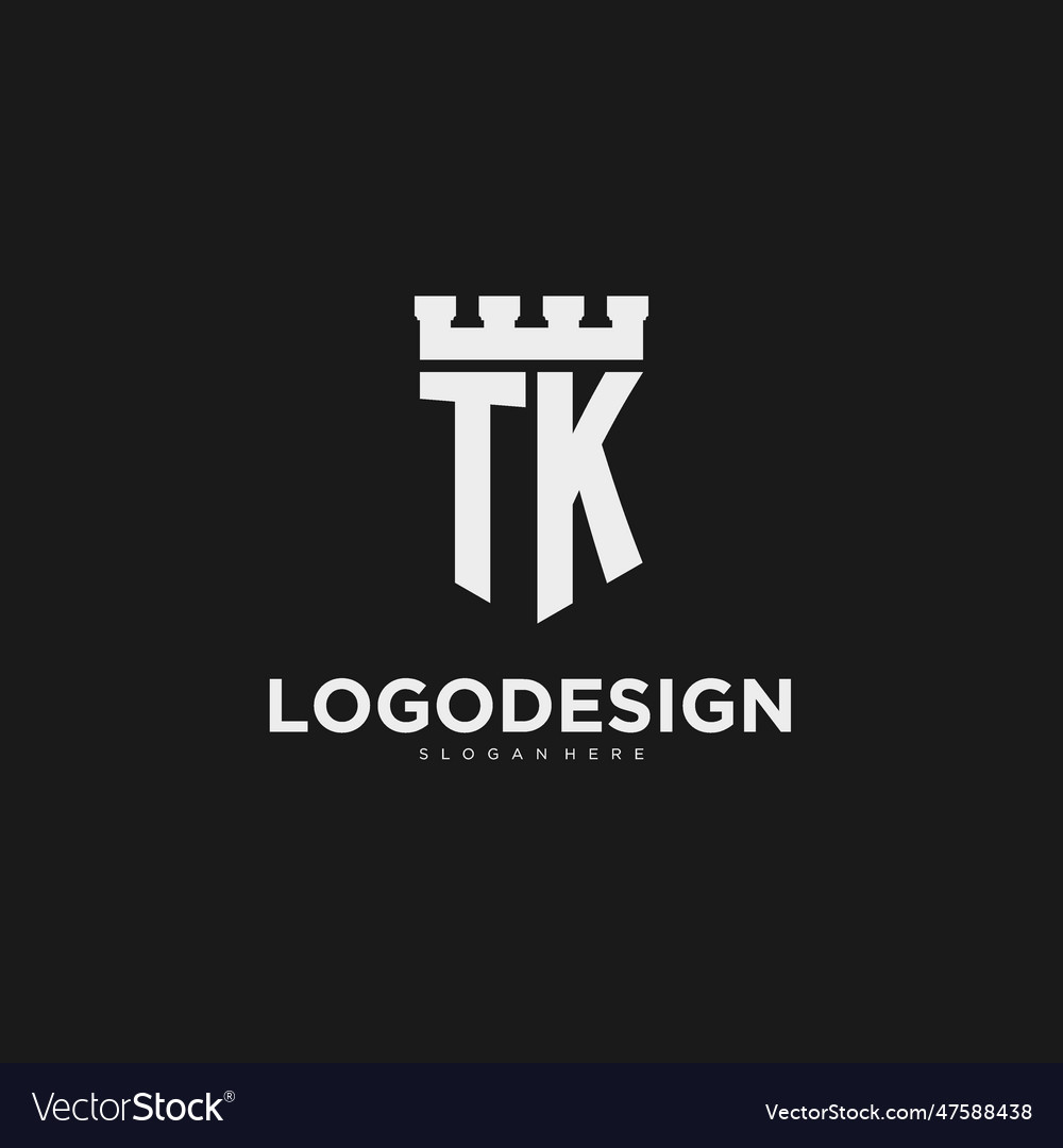 Initials tk logo monogram with shield Royalty Free Vector