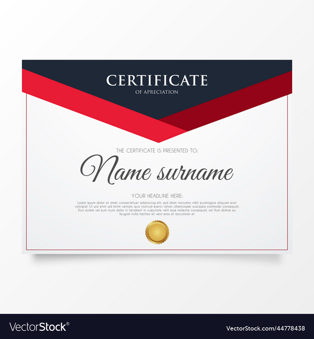 Modern Certificate Appreciation Template With Red Vector Image