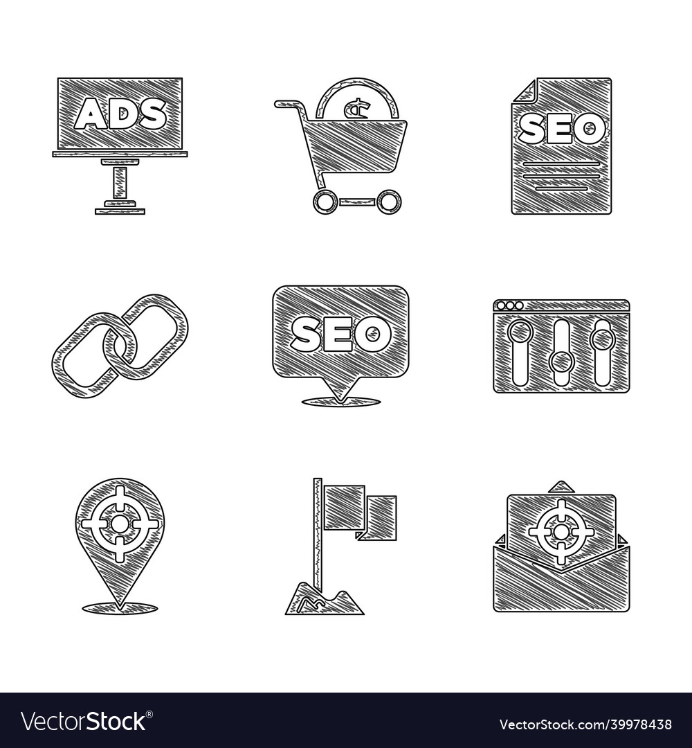 Set seo optimization location marker mail and e vector image Set seo optimization location marker mail and e