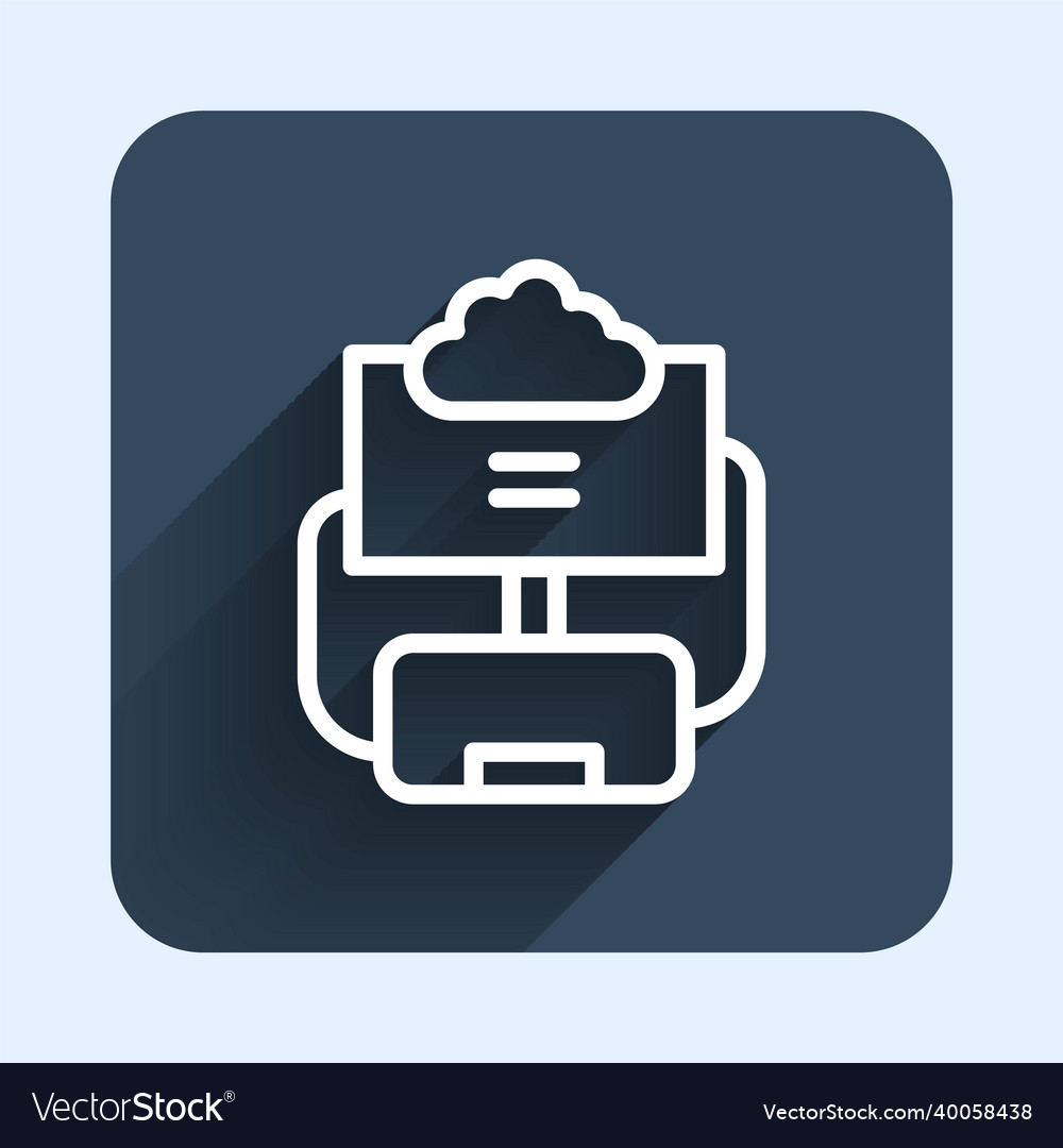 White line cloud database icon isolated with long vector image White line cloud database icon isolated with long