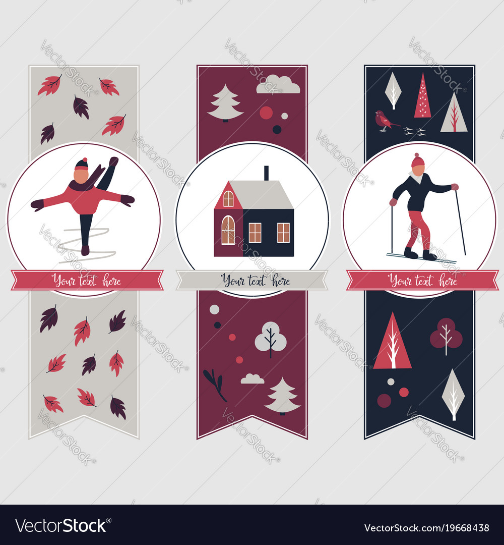 Winter sports banners with different characters