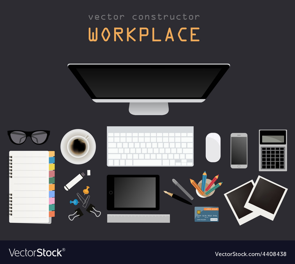Working place in flat design constructor
