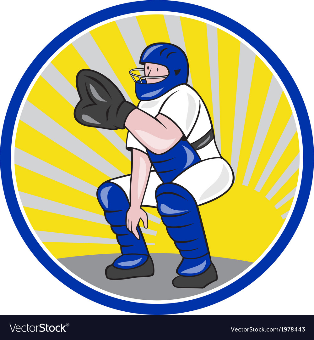 Baseball Catcher Catching Side Circle Royalty Free Vector