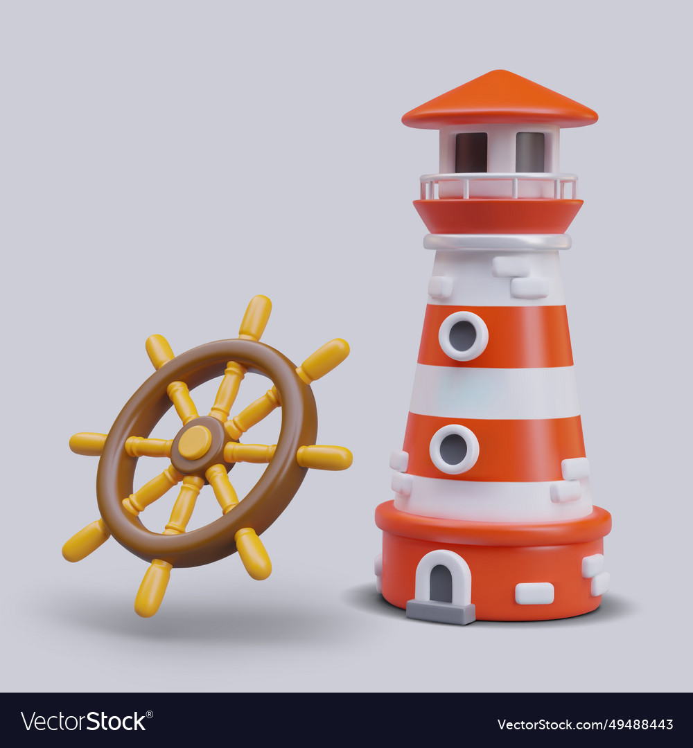 Collection with realistic lighthouse and steering