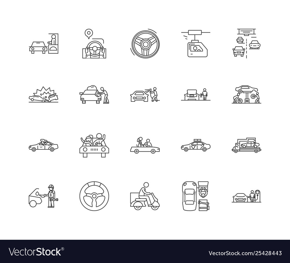 Driving line icons signs set outline Royalty Free Vector