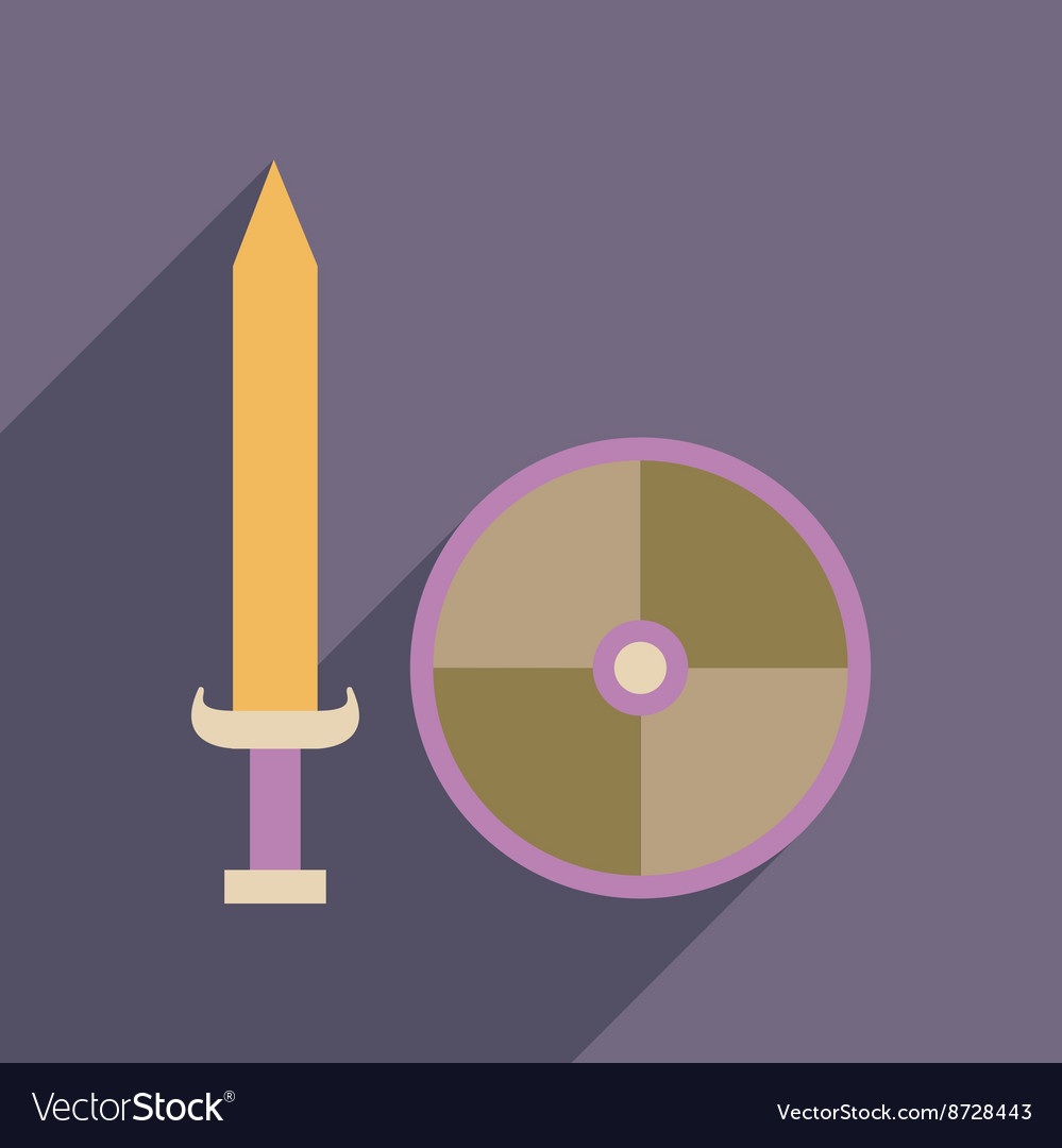 Flat web icon with long shadow sword shield