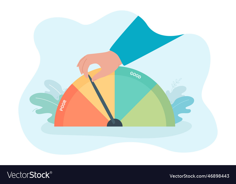 Hand turning pointer on credit score indicator