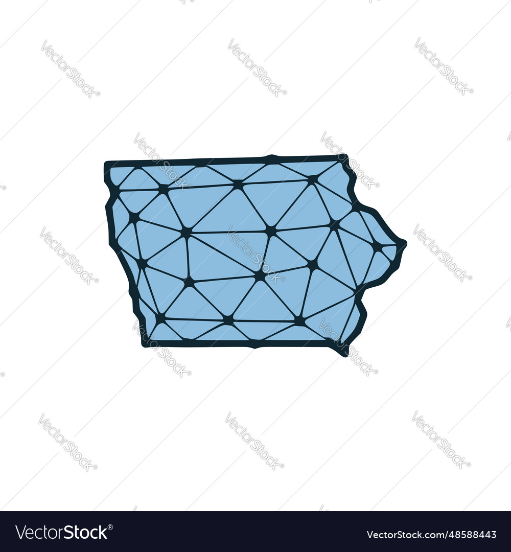 Iowa state map polygonal made of lines and dots
